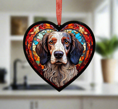 English Setter Stained Glass Effect Heart Suncatcher